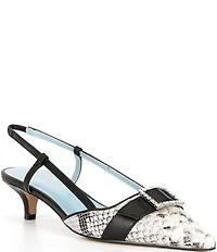 FRANCES VALENTINE Cutie Snake Embossed Leather Buckle Ornament Kitten Heel Slingback Pumps