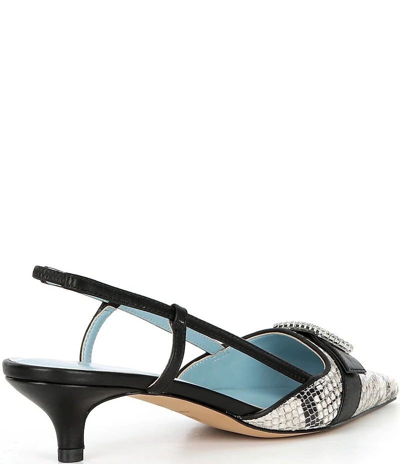 FRANCES VALENTINE Cutie Snake Embossed Leather Buckle Ornament Kitten Heel Slingback Pumps