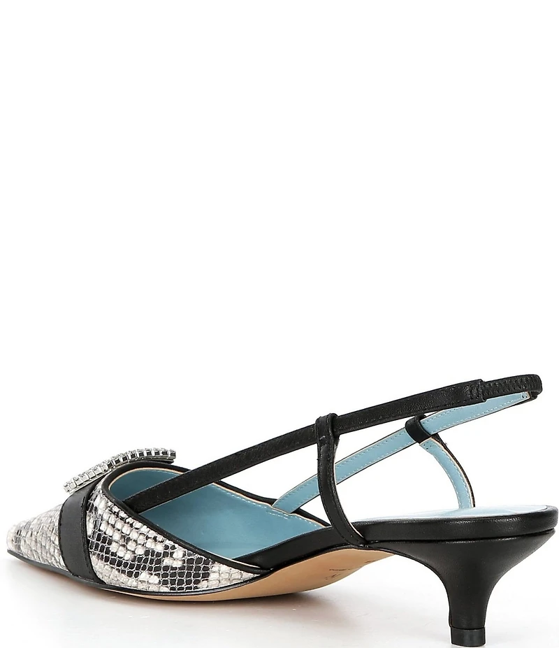 FRANCES VALENTINE Cutie Snake Embossed Leather Buckle Ornament Kitten Heel Slingback Pumps