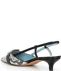 FRANCES VALENTINE Cutie Snake Embossed Leather Buckle Ornament Kitten Heel Slingback Pumps