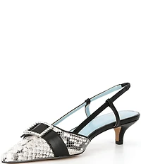 FRANCES VALENTINE Cutie Snake Embossed Leather Buckle Ornament Kitten Heel Slingback Pumps