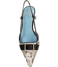 FRANCES VALENTINE Cutie Snake Embossed Leather Buckle Ornament Kitten Heel Slingback Pumps