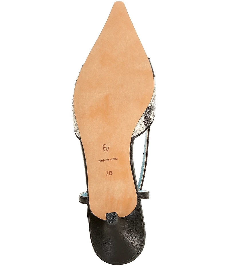 FRANCES VALENTINE Cutie Snake Embossed Leather Buckle Ornament Kitten Heel Slingback Pumps