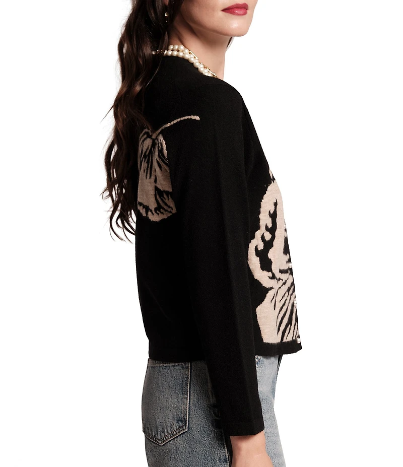 FRANCES VALENTINE Darling Carefree Chrysanthemum Print Button-Front Short Cardigan