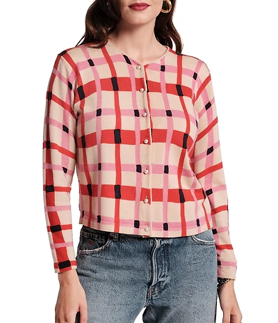 FRANCES VALENTINE Darling Merino Wool Striped Lollipop Lattice Button-Front Short Jacket