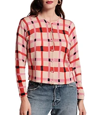 FRANCES VALENTINE Darling Merino Wool Striped Lollipop Lattice Button-Front Short Jacket