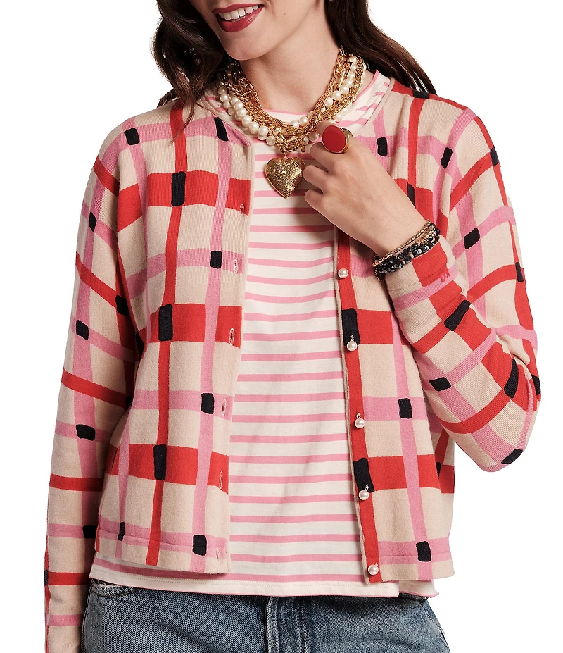 FRANCES VALENTINE Darling Merino Wool Striped Lollipop Lattice Button-Front Short Jacket