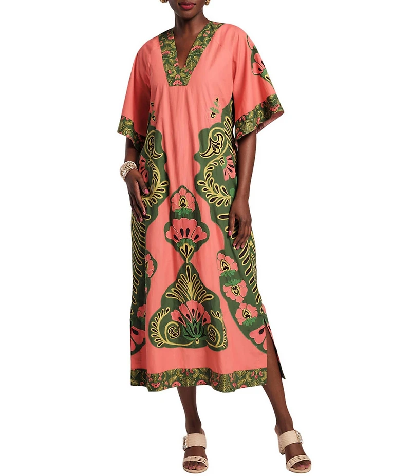 FRANCES VALENTINE Delightful V-Neck Short Flare Sleeve Canopy Caftan