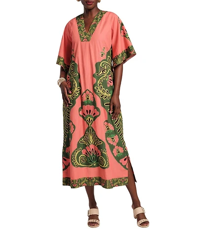 FRANCES VALENTINE Delightful V-Neck Short Flare Sleeve Canopy Caftan