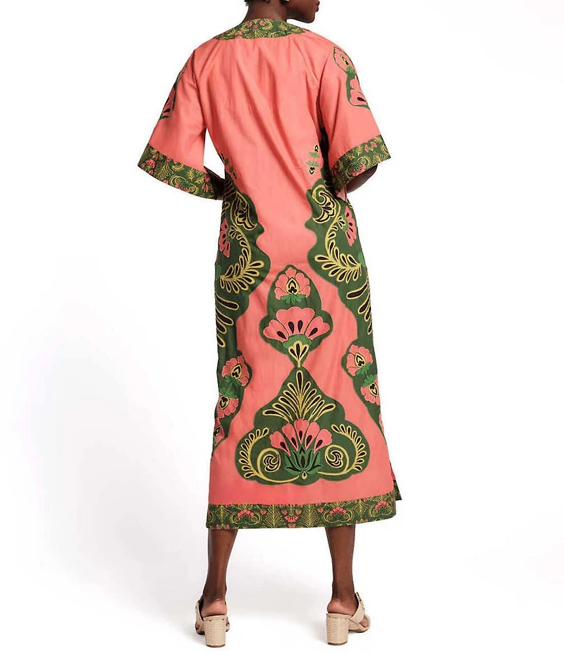 FRANCES VALENTINE Delightful V-Neck Short Flare Sleeve Canopy Caftan