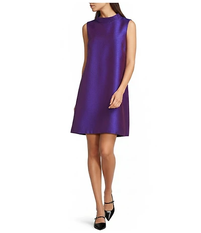 FRANCES VALENTINE Diplomat Dupioni Mock Neck Sleeveless Dress
