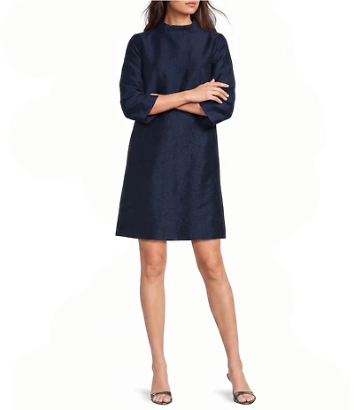 FRANCES VALENTINE Diplomat Dupioni Mock Neck Sleeveless Dress
