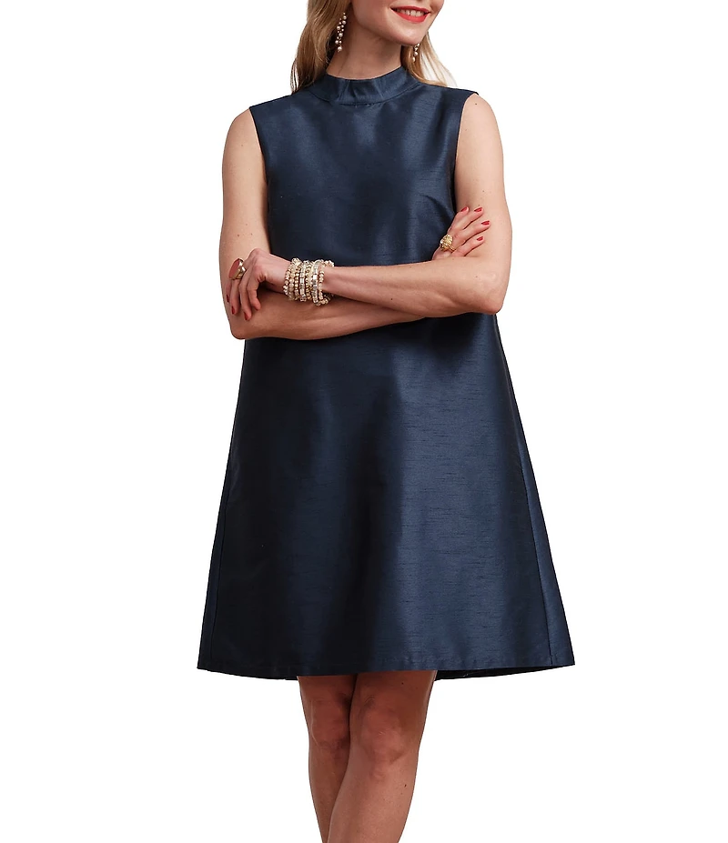 FRANCES VALENTINE Diplomat Dupioni Mock Neck Sleeveless Dress
