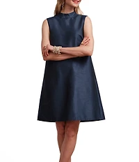 FRANCES VALENTINE Diplomat Dupioni Mock Neck Sleeveless Dress