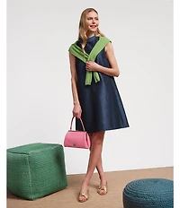 FRANCES VALENTINE Diplomat Dupioni Mock Neck Sleeveless Dress