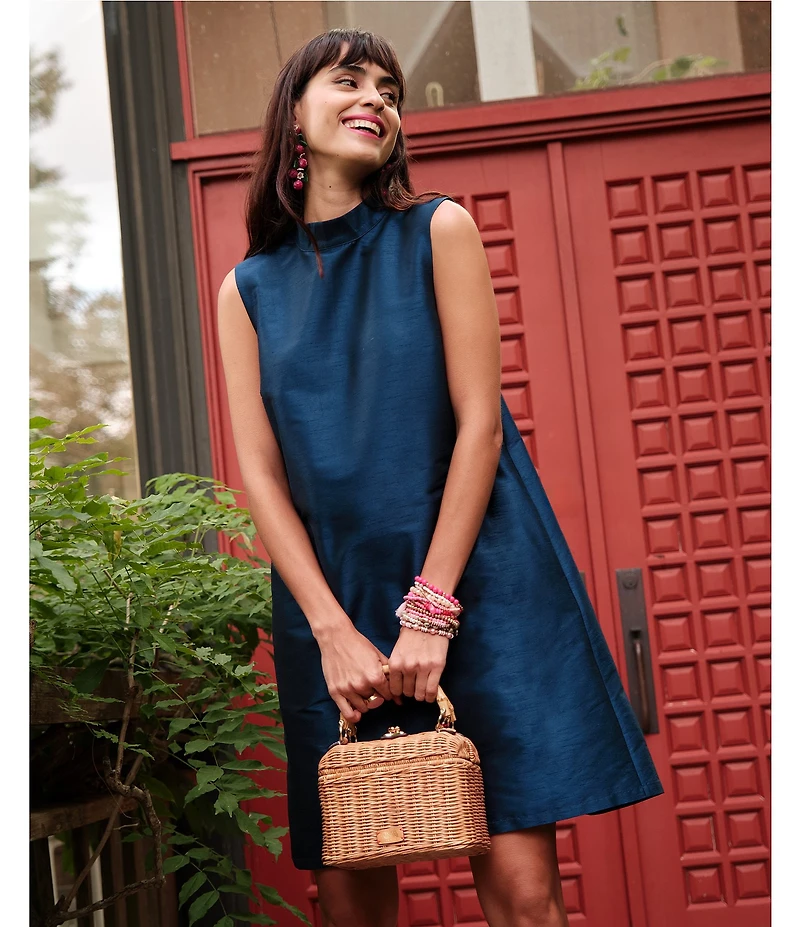 FRANCES VALENTINE Diplomat Dupioni Mock Neck Sleeveless Dress