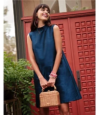 FRANCES VALENTINE Diplomat Dupioni Mock Neck Sleeveless Dress