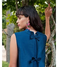 FRANCES VALENTINE Diplomat Dupioni Mock Neck Sleeveless Dress