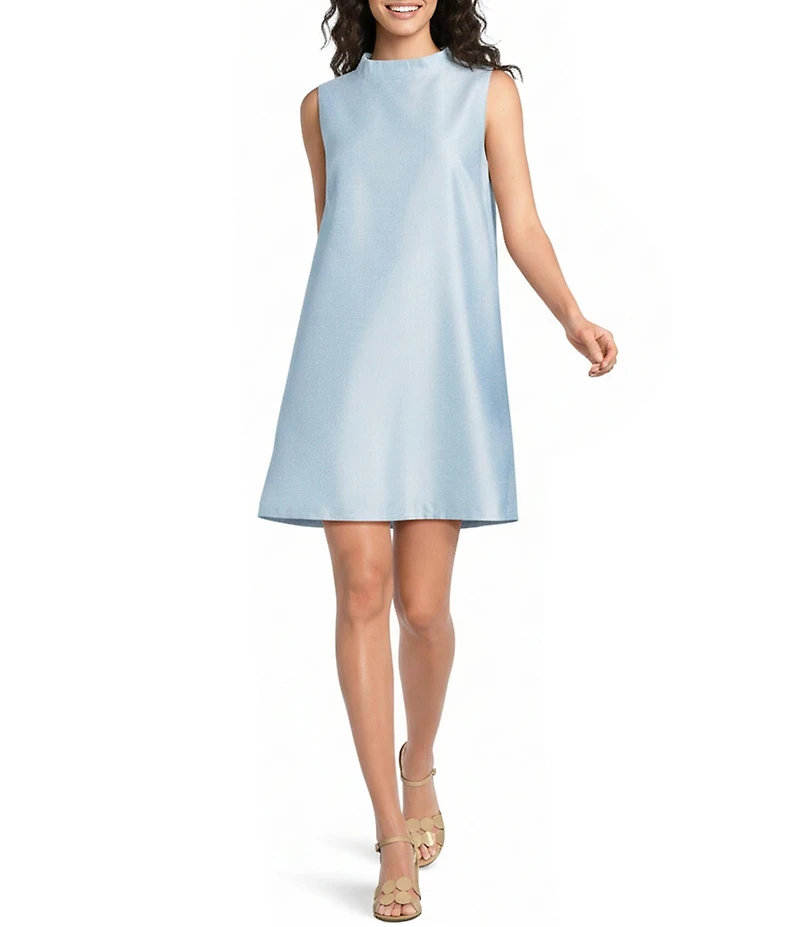 FRANCES VALENTINE Diplomat Dupioni Mock Neck Sleeveless Dress