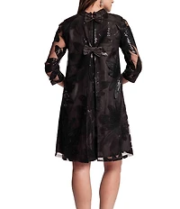 FRANCES VALENTINE Diplomat Sequin Floral Tulle Mesh Mock Neck 3/4 Sleeve Dress