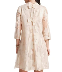 FRANCES VALENTINE Diplomat Sequin Floral Tulle Mesh Mock Neck 3/4 Sleeve Dress