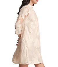 FRANCES VALENTINE Diplomat Sequin Floral Tulle Mesh Mock Neck 3/4 Sleeve Dress