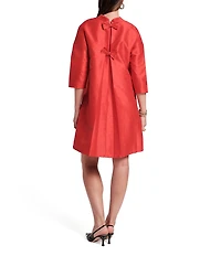 FRANCES VALENTINE Diplomat Solid Dupioni Mock Neck 3/4 Sleeve Shift Dress