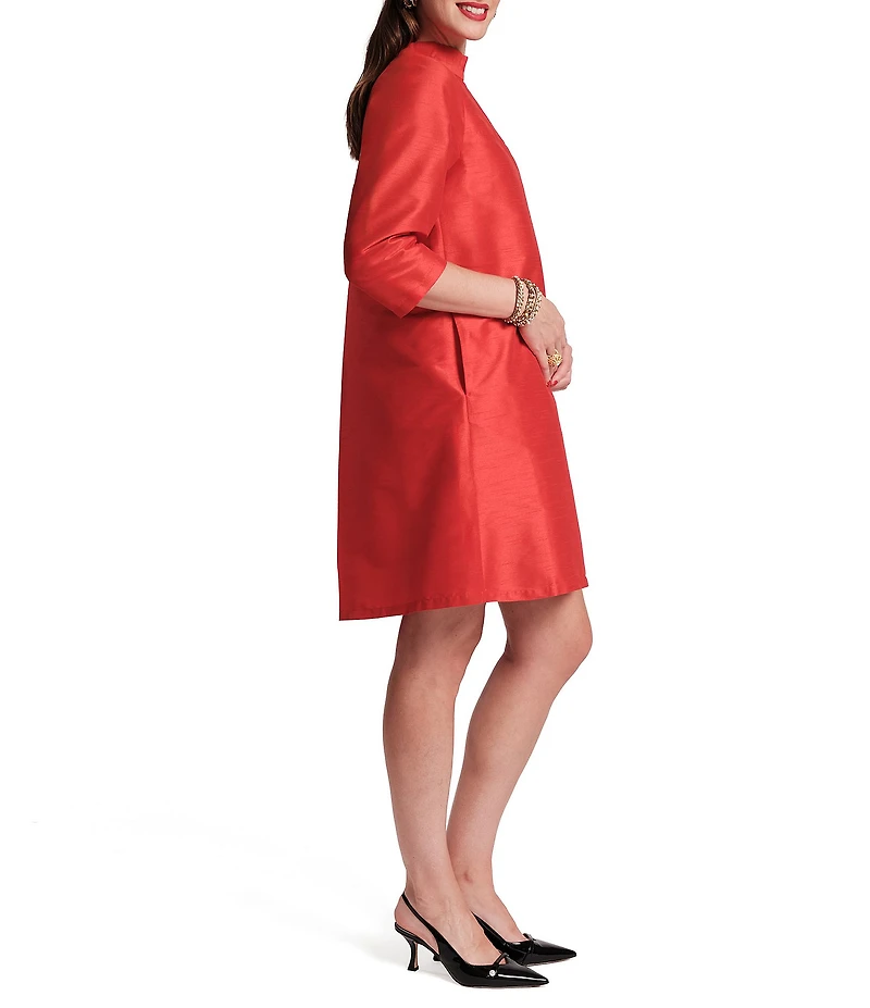 FRANCES VALENTINE Diplomat Solid Dupioni Mock Neck 3/4 Sleeve Shift Dress