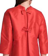 FRANCES VALENTINE Diplomat Solid Dupioni Mock Neck 3/4 Sleeve Shift Dress