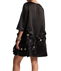 FRANCES VALENTINE Edie Tafetta Floral Applique 3/4 Sleeve Dress