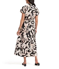 FRANCES VALENTINE Eve Sketchy Jungle Print Point Collar Short Sleeve Tie Waist Midi Dress