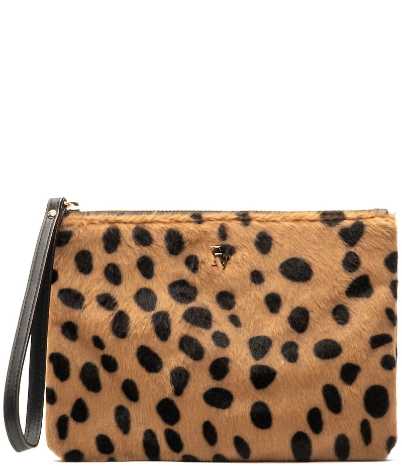 FRANCES VALENTINE Faux Fur Cheetah Print Haircalf Wristlet