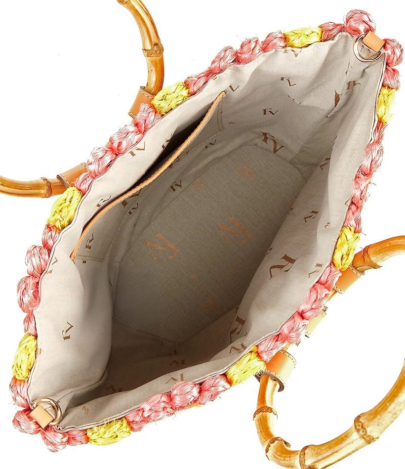 FRANCES VALENTINE Flora Raffia Bamboo Statement Handle Tote Bag