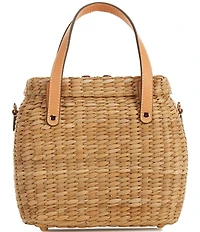 FRANCES VALENTINE Harriet Wicker Embroidered Floral Motif Top Handle Bag
