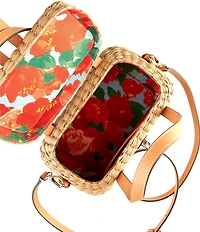 FRANCES VALENTINE Harriet Wicker Embroidered Floral Motif Top Handle Bag