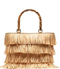 FRANCES VALENTINE Hula Fringe Raffia Bamboo Handle Tote Bag