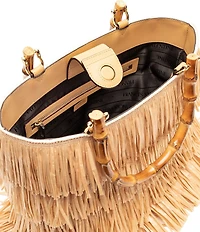 FRANCES VALENTINE Hula Fringe Raffia Bamboo Handle Tote Bag