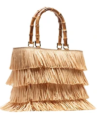 FRANCES VALENTINE Hula Fringe Raffia Bamboo Handle Tote Bag