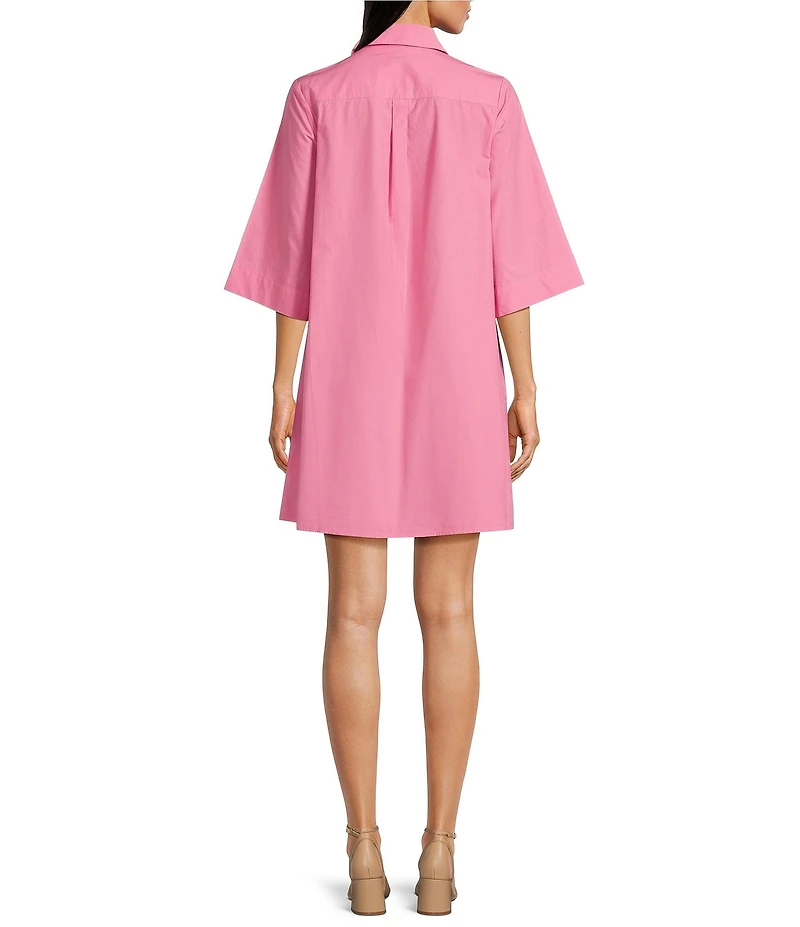 FRANCES VALENTINE Isla Poplin Point Collar Elbow Sleeve Button Front Shirt Dress