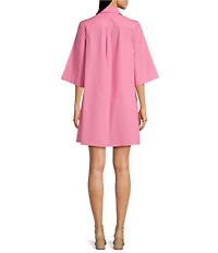 FRANCES VALENTINE Isla Poplin Point Collar Elbow Sleeve Button Front Shirt Dress