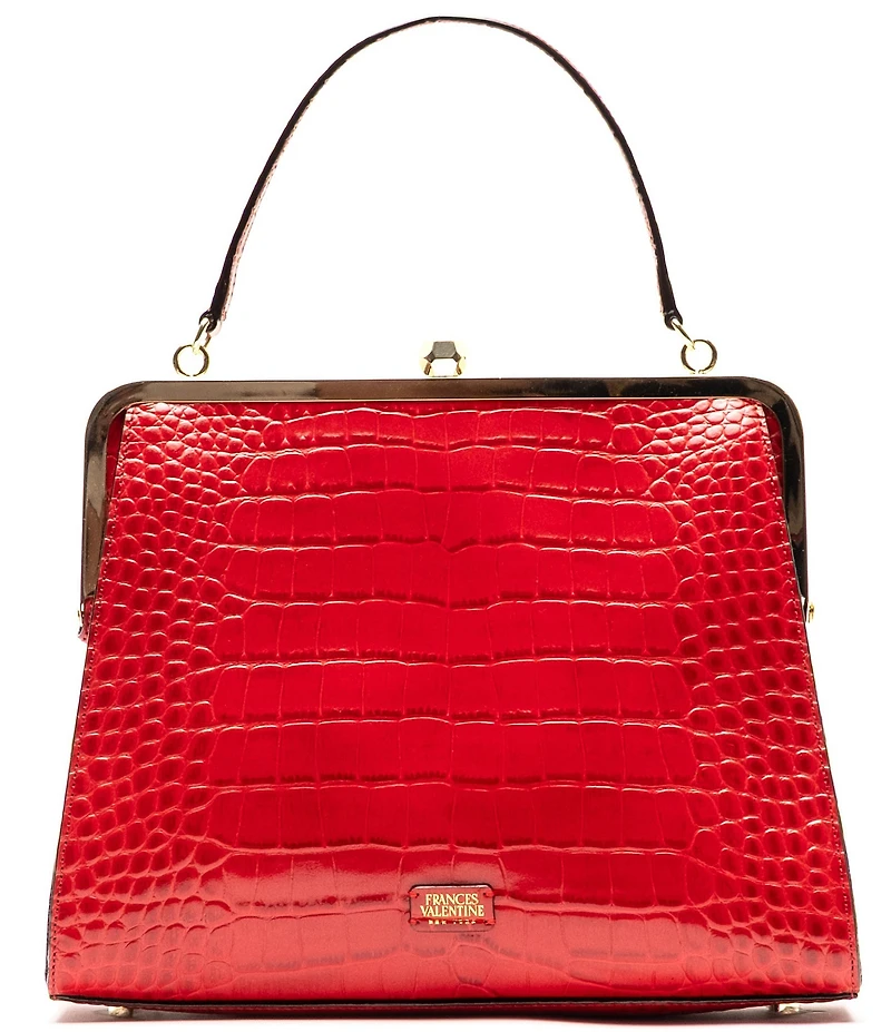 FRANCES VALENTINE Jackie Crocodile Frame Clutch Satchel Bag