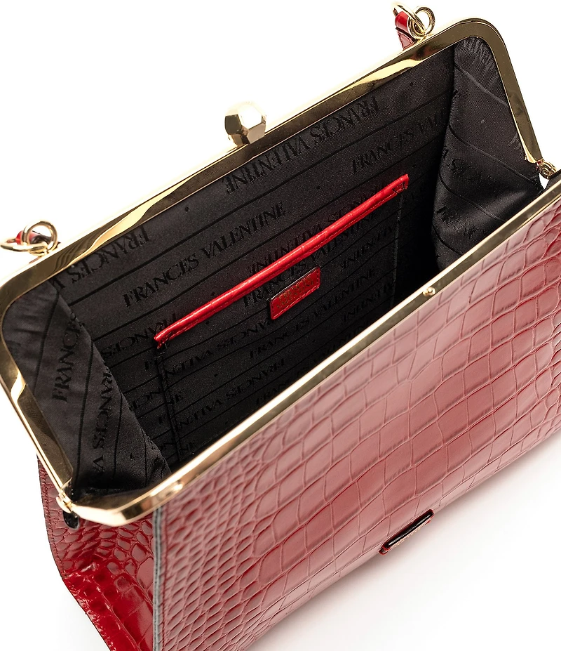 FRANCES VALENTINE Jackie Crocodile Frame Clutch Satchel Bag