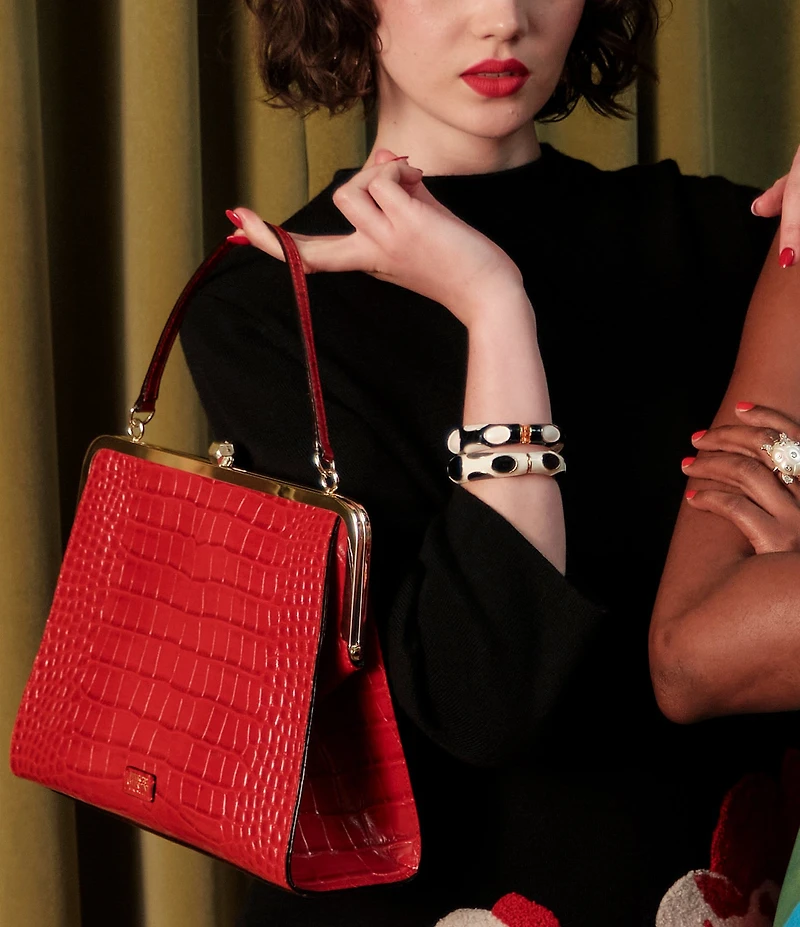 FRANCES VALENTINE Jackie Crocodile Frame Clutch Satchel Bag