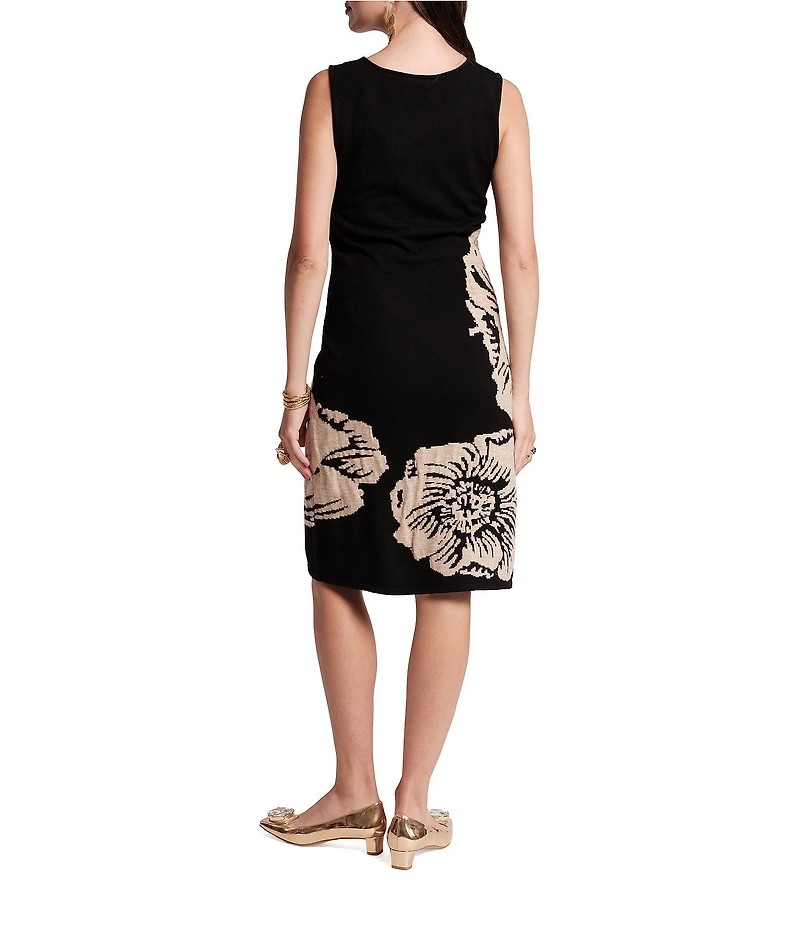 FRANCES VALENTINE Jacquard Wool-Blend Swan Carefree Chrysanthemum Placement Print Sheath Dress