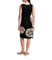 FRANCES VALENTINE Jacquard Wool-Blend Swan Carefree Chrysanthemum Placement Print Sheath Dress