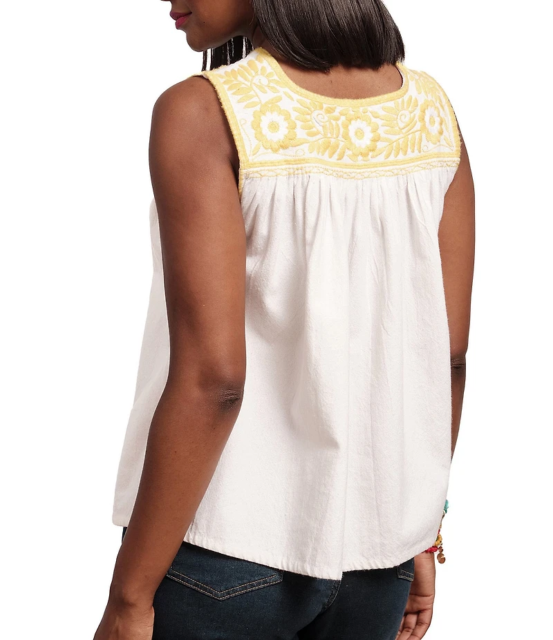 FRANCES VALENTINE Jess Embroidered Square Neck Sleeveless Top