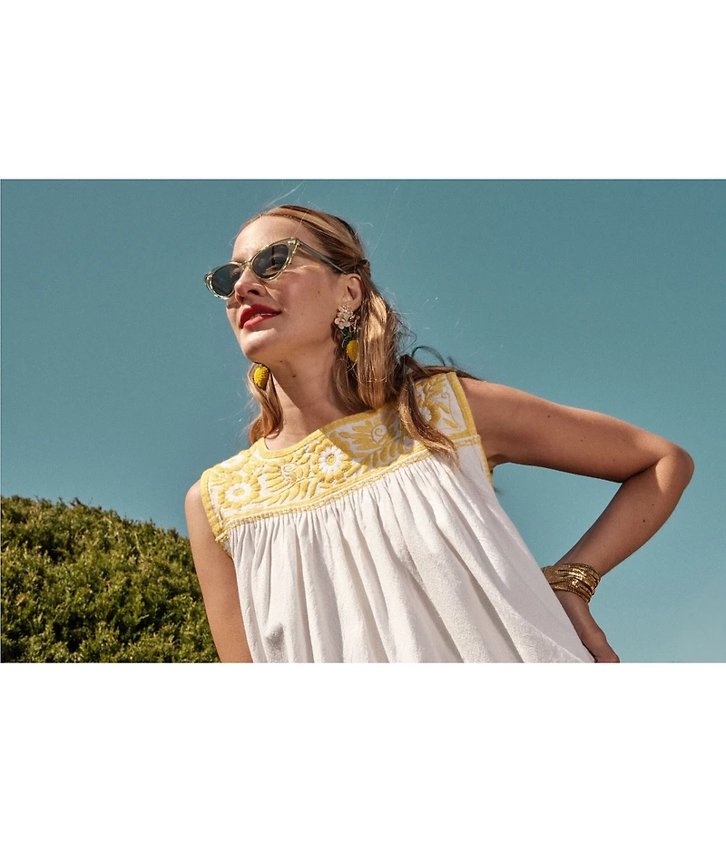 FRANCES VALENTINE Jess Embroidered Square Neck Sleeveless Top
