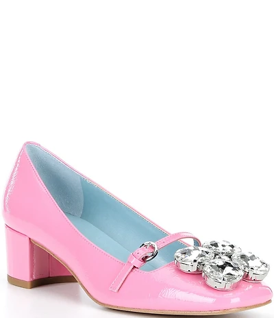 FRANCES VALENTINE Josephine Patent Leather Jewel Ornamented Mary Jane Pumps