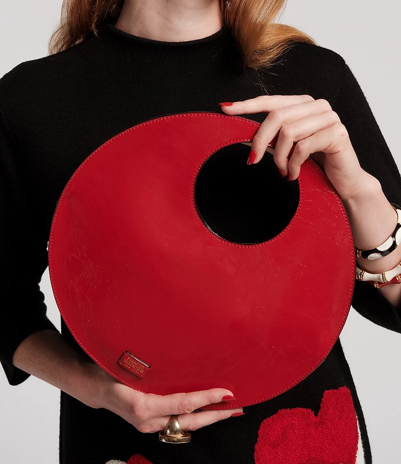 FRANCES VALENTINE Juno Crinkle Leather Round Clutch