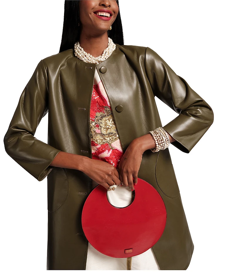 FRANCES VALENTINE Juno Crinkle Leather Round Clutch